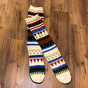 Vintage Knit Long Slipper Socks with leather Sole